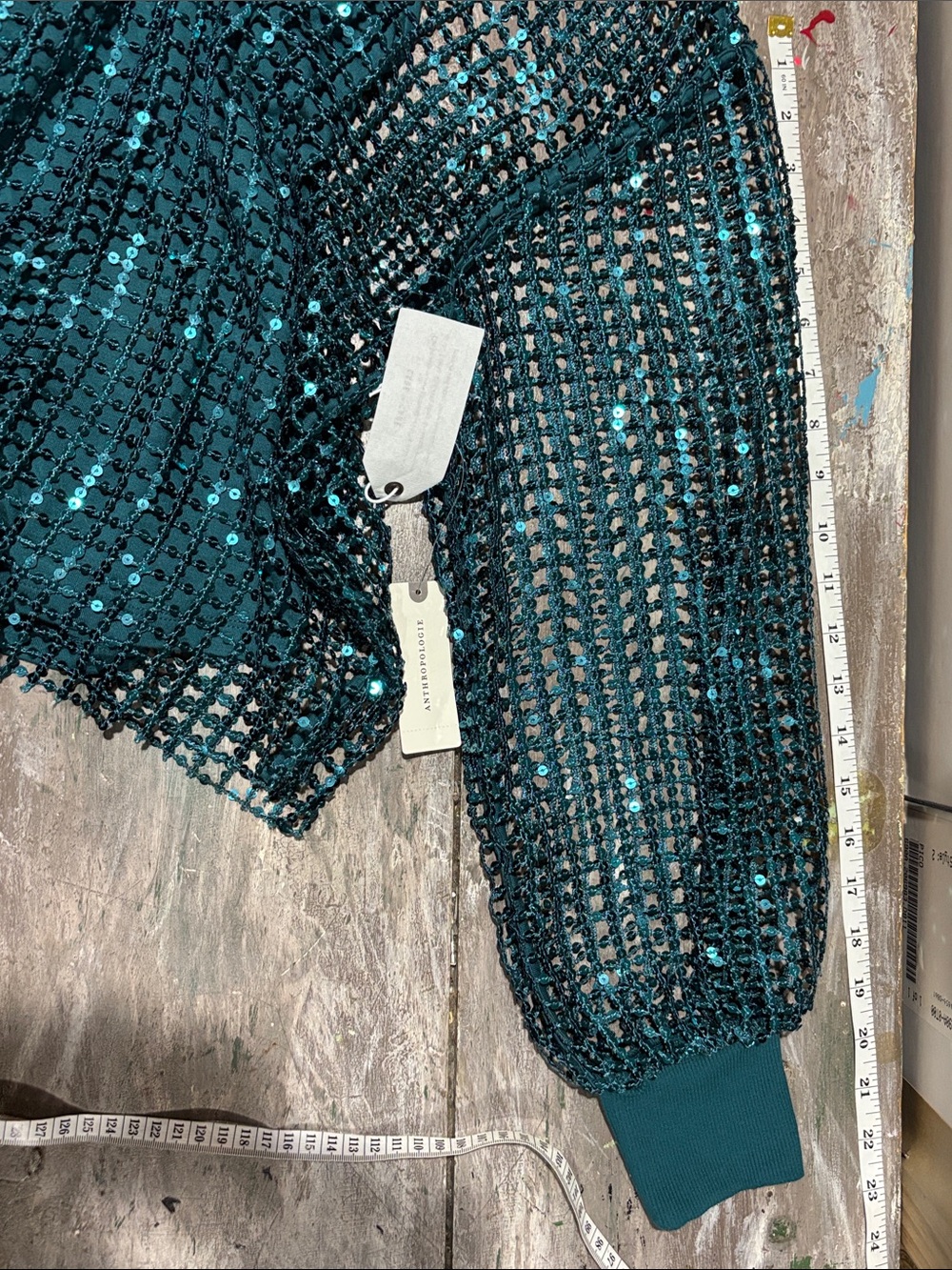 NWT Anthropologie Pilcro Sequin Shine Mesh Top - Teal / Turquoise - Size [S] - Picture 11 of 11